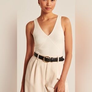 Abercrombie & Fitch V-Neck Knit Bodysuit In Cream/Ivory Size S